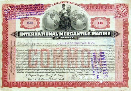 International Mercantile Marine Co., very rare common trust certificate
